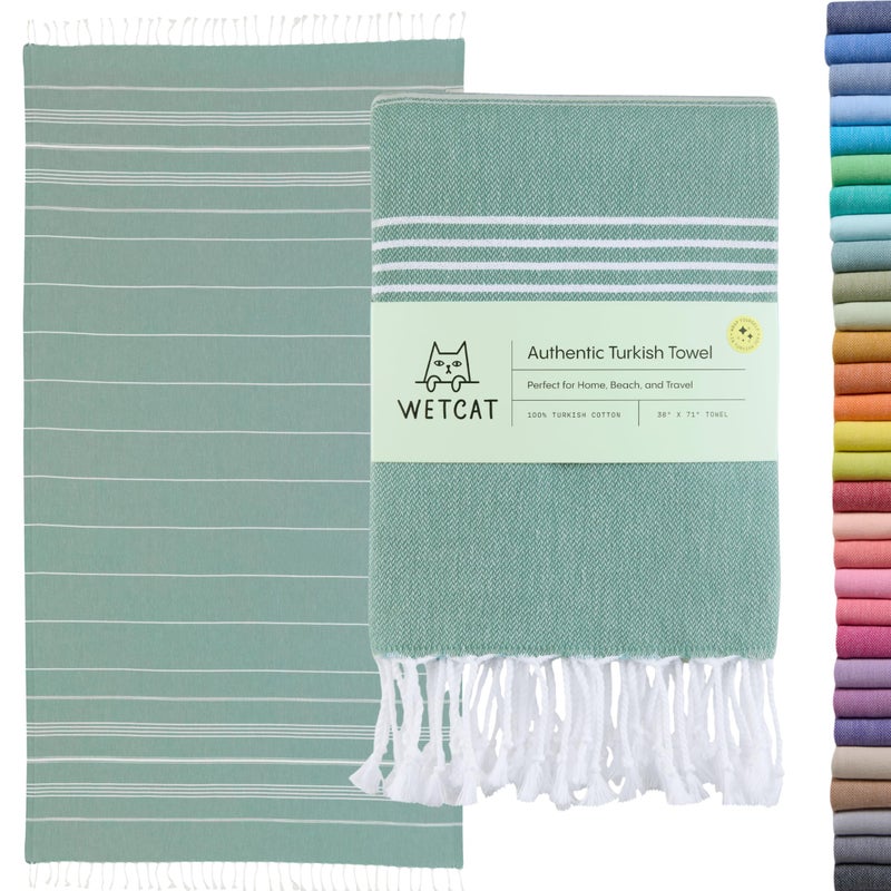 WETCAT Turkish Beach Towel Oversized (38""x71"") 100% Turkish Cotton  Made in Turkey - Sand Free  Extra Large  Ultra Soft  Quick Drying  Compact & Lightweight for Travel - Teal - Image 1